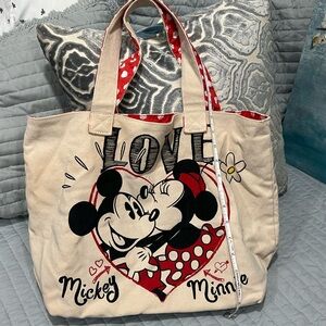 Disney Store Mickey And Minnie Mouse Love Kiss Tote Canvas travel Bag